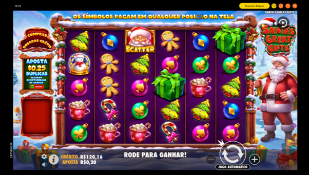 Tela do jogo base do slot Santa&rsquo;s Great Gifts